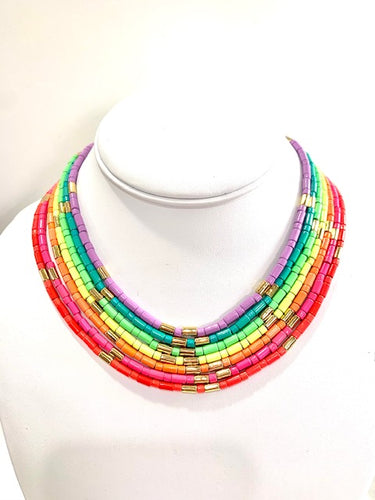 Tube Tile Necklace- Neon Yellow/Gold