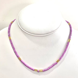 Tube Tile Necklace- Neon Lavender/Gold