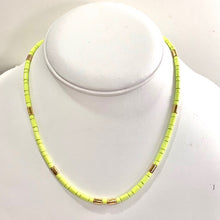 Load image into Gallery viewer, Tube Tile Necklace- Neon Yellow/Gold