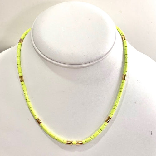 Tube Tile Necklace- Neon Yellow/Gold