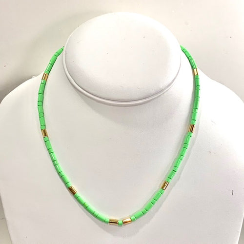 Tube Tile Necklace- Neon Green/Gold