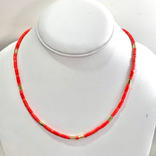 Load image into Gallery viewer, Caryn Lawn Tube Tile Necklace- Neon Coral