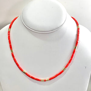 Caryn Lawn Tube Tile Necklace- Neon Coral