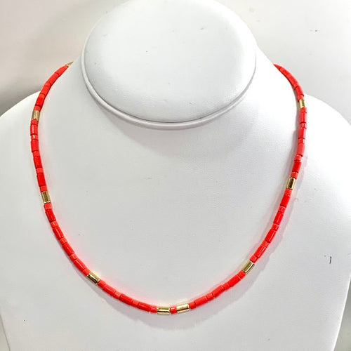 Tube Tile Necklace- Neon Coral