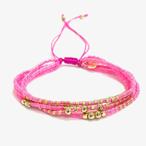 Caryn Lawn 5 Strand Seed Bead Bracelet Pink