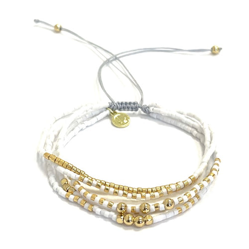 Caryn Lawn 5 Strand Seed Bead Bracelet White