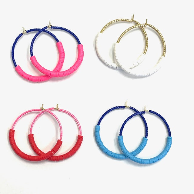 Caryn Lawn Seaside Seed Bead Hoop Earring Cobalt/Light Blue