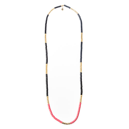 Caryn Lawn Long Laguna Necklace - Black/Pink/Gold