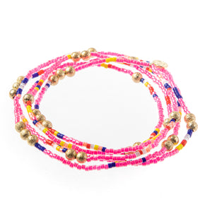 Malibu Wrap Bracelet/Necklace - Pink Multi/Gold