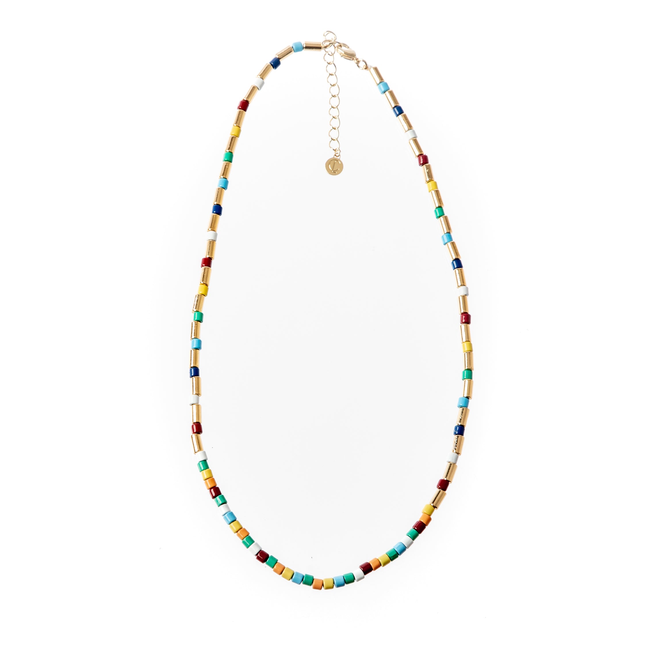 Caryn Lawn Tube Tile Necklace- Gold Rainbow