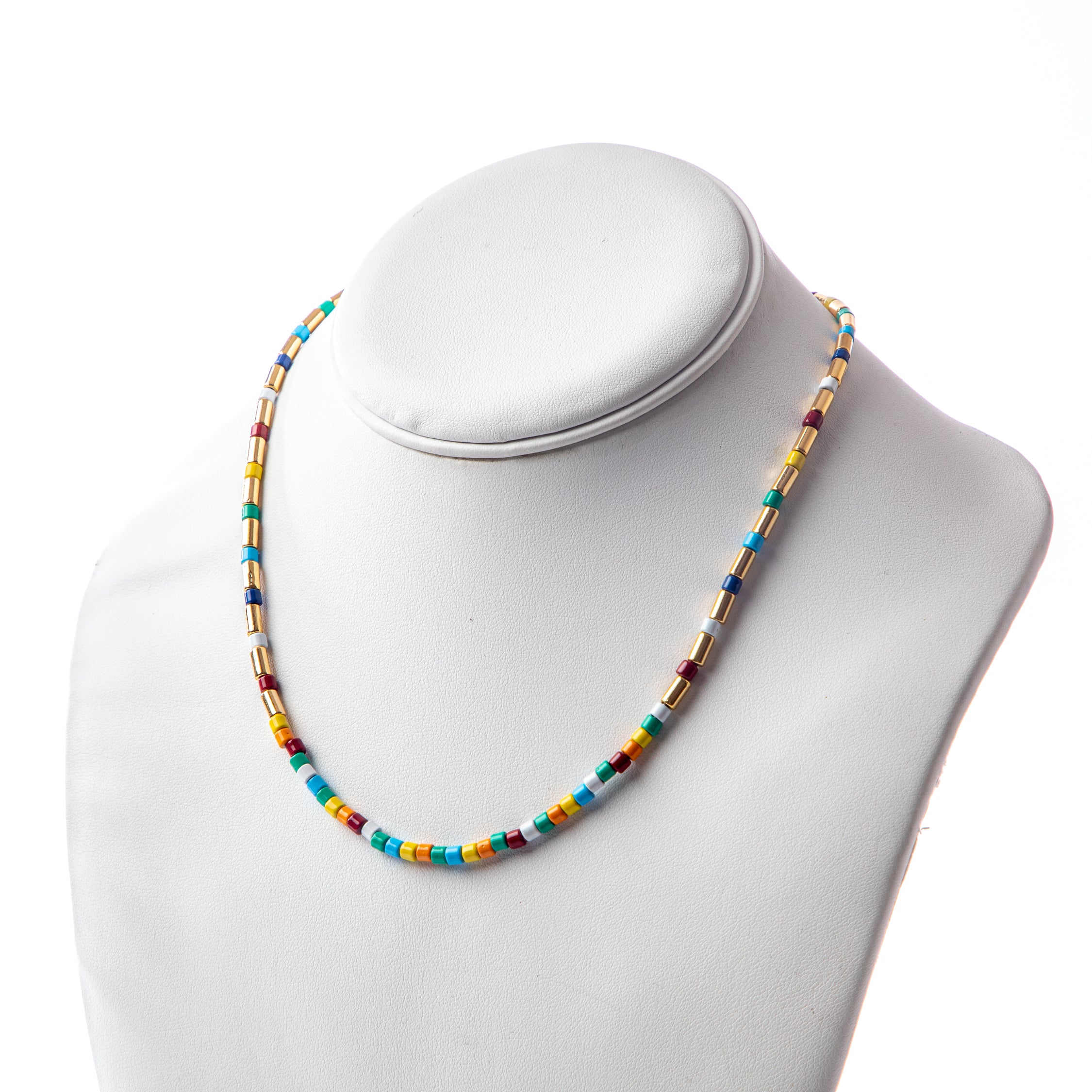 Caryn Lawn Tube Tile Necklace- Gold Rainbow