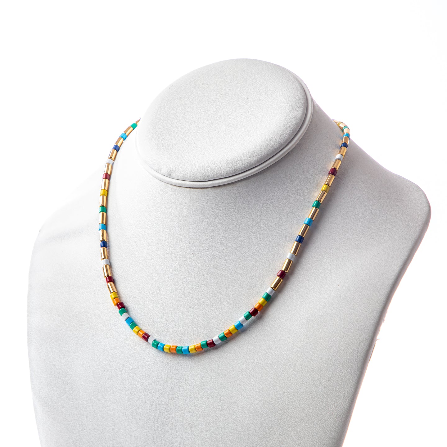 Caryn Lawn Tube Tile Necklace- Gold Rainbow