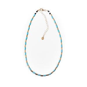 Caryn Lawn Tube Tile Necklace - Blue/Gold