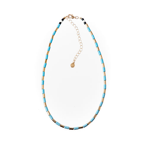 Tube Tile Necklace - Blue/Gold