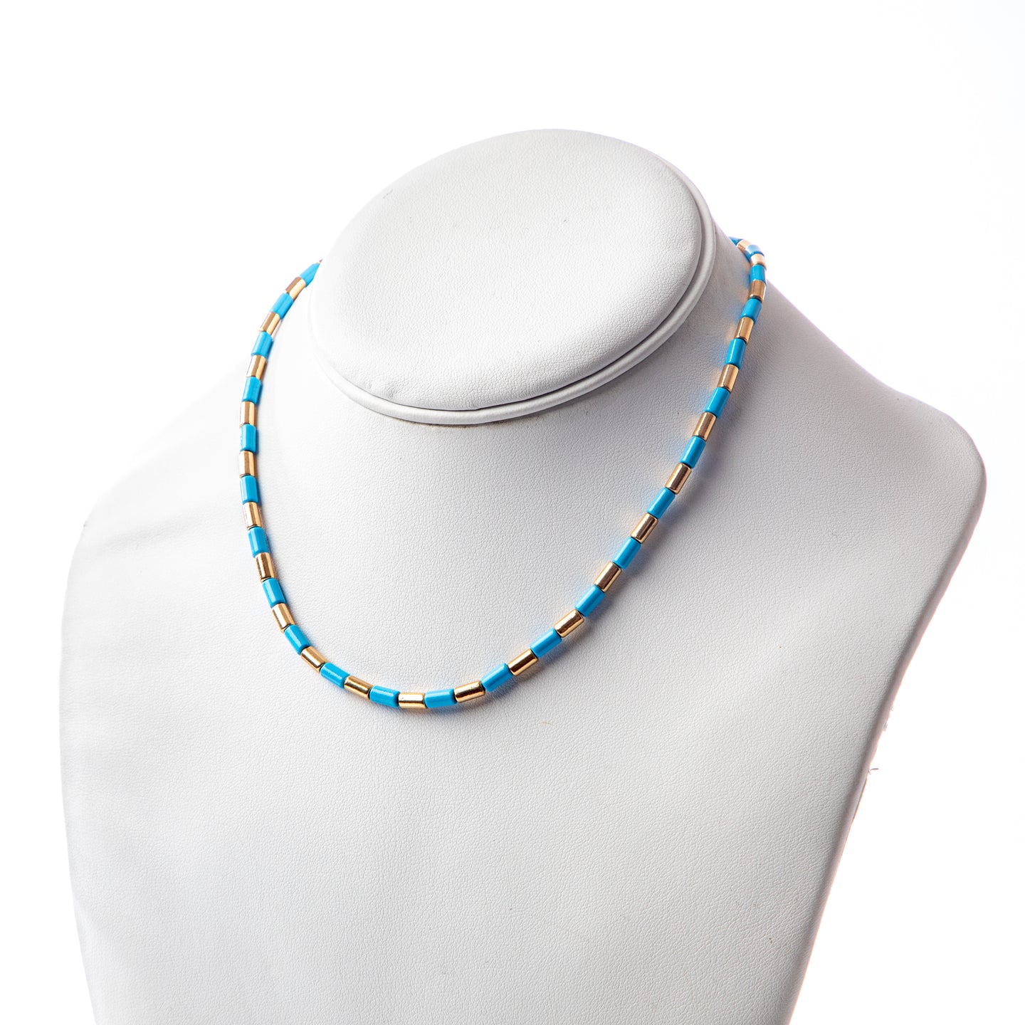 Caryn Lawn Tube Tile Necklace - Blue/Gold