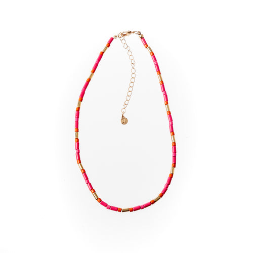 Tube Tile Necklace - Pink/Gold