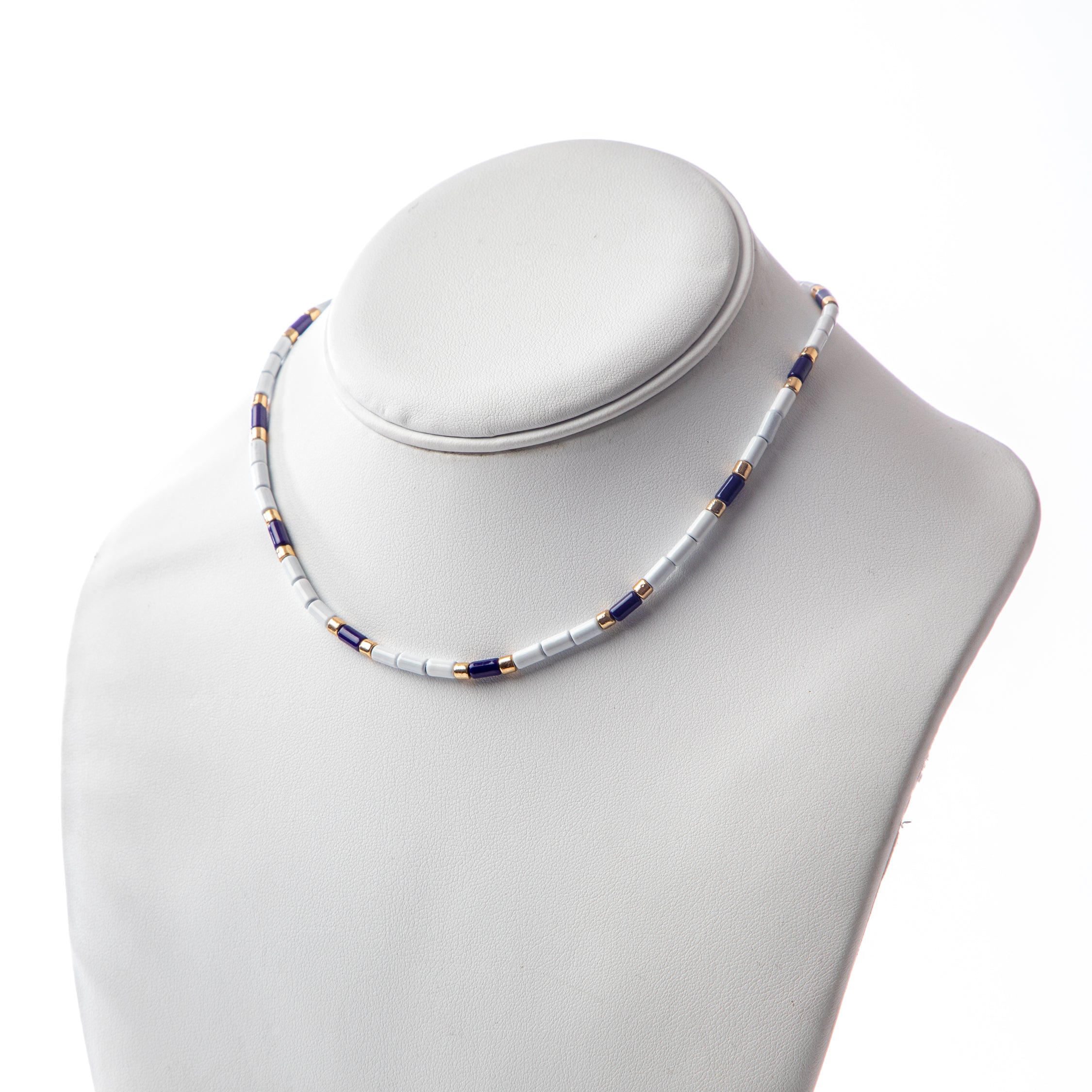 Caryn Lawn Tube Tile Necklace- Navy/White/Gold