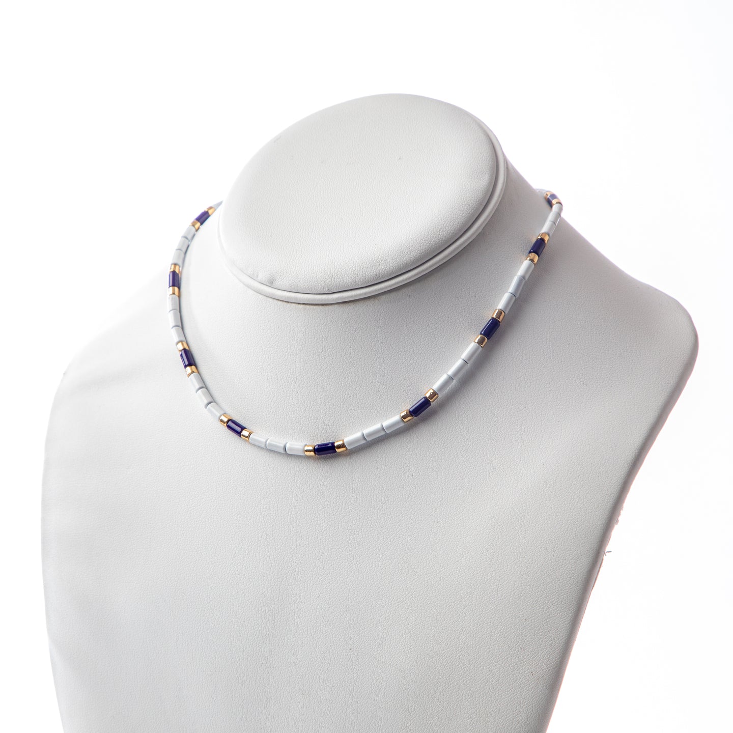 Caryn Lawn Tube Tile Necklace- Navy/White/Gold