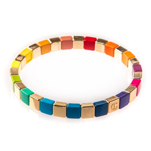 Tiny Tile Bracelet- Gold/Rainbow