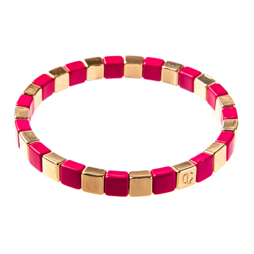 Tiny Tile Bracelet - Gold/Hot Pink