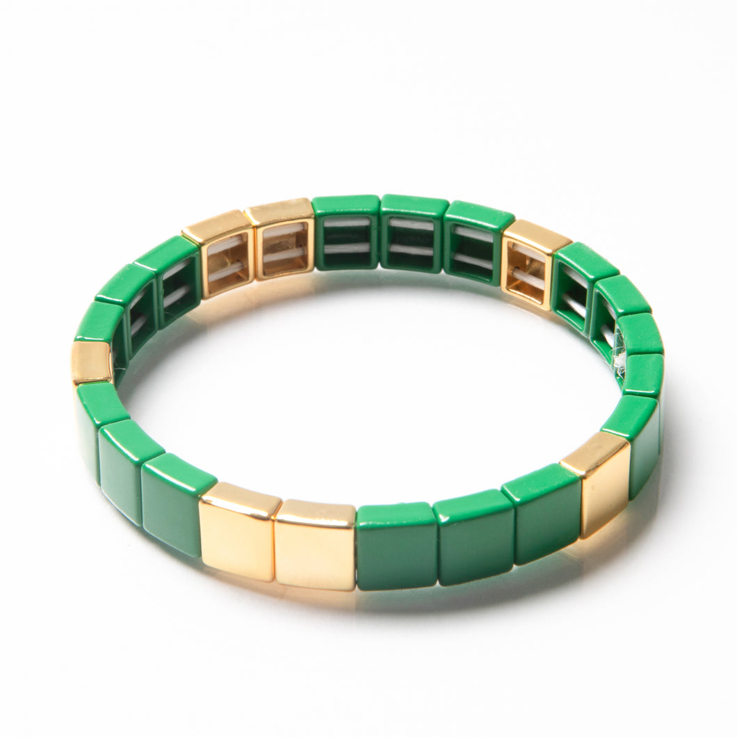 Caryn Lawn Tile Bead Bracelet - Green/Gold