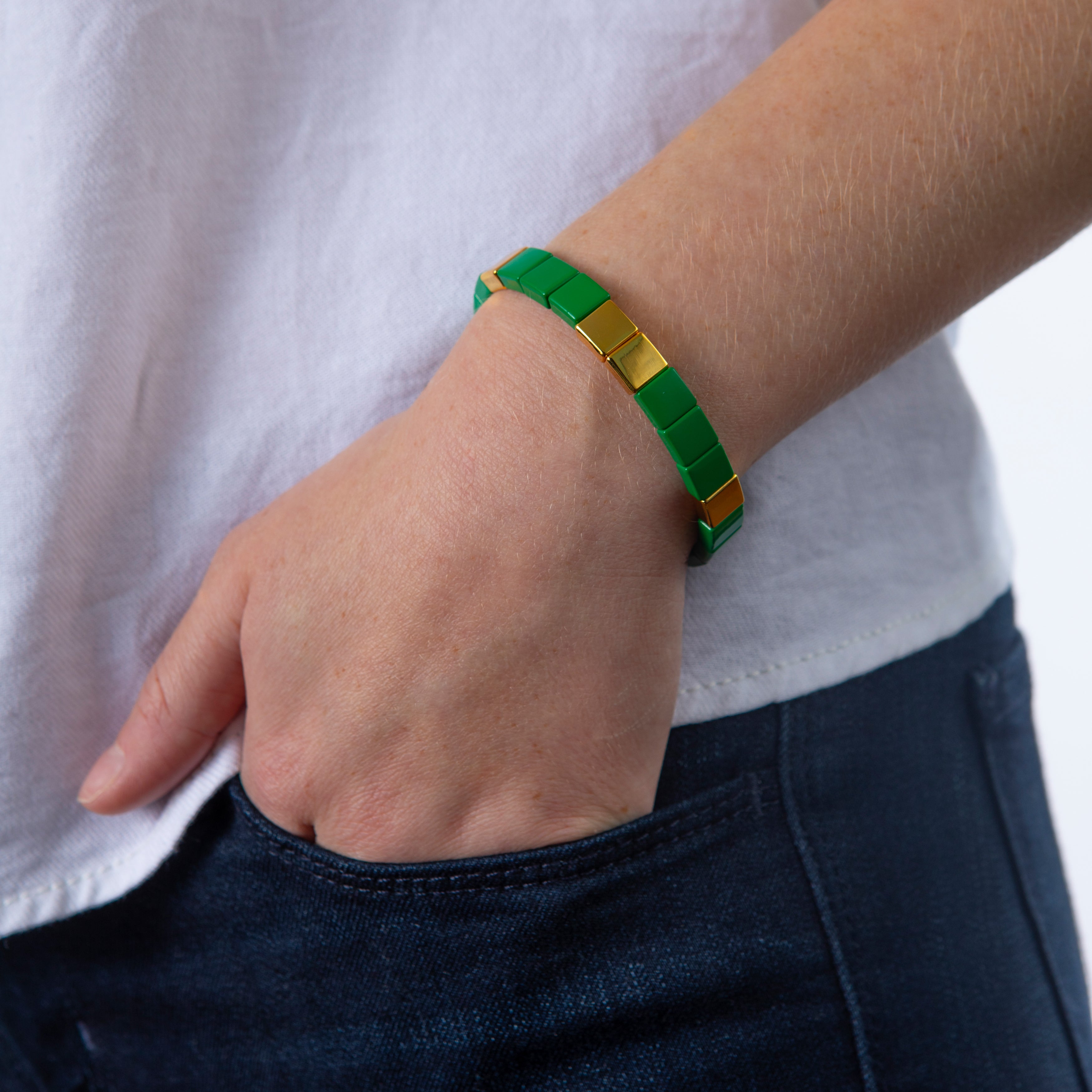 Caryn Lawn Tile Bead Bracelet - Green/Gold