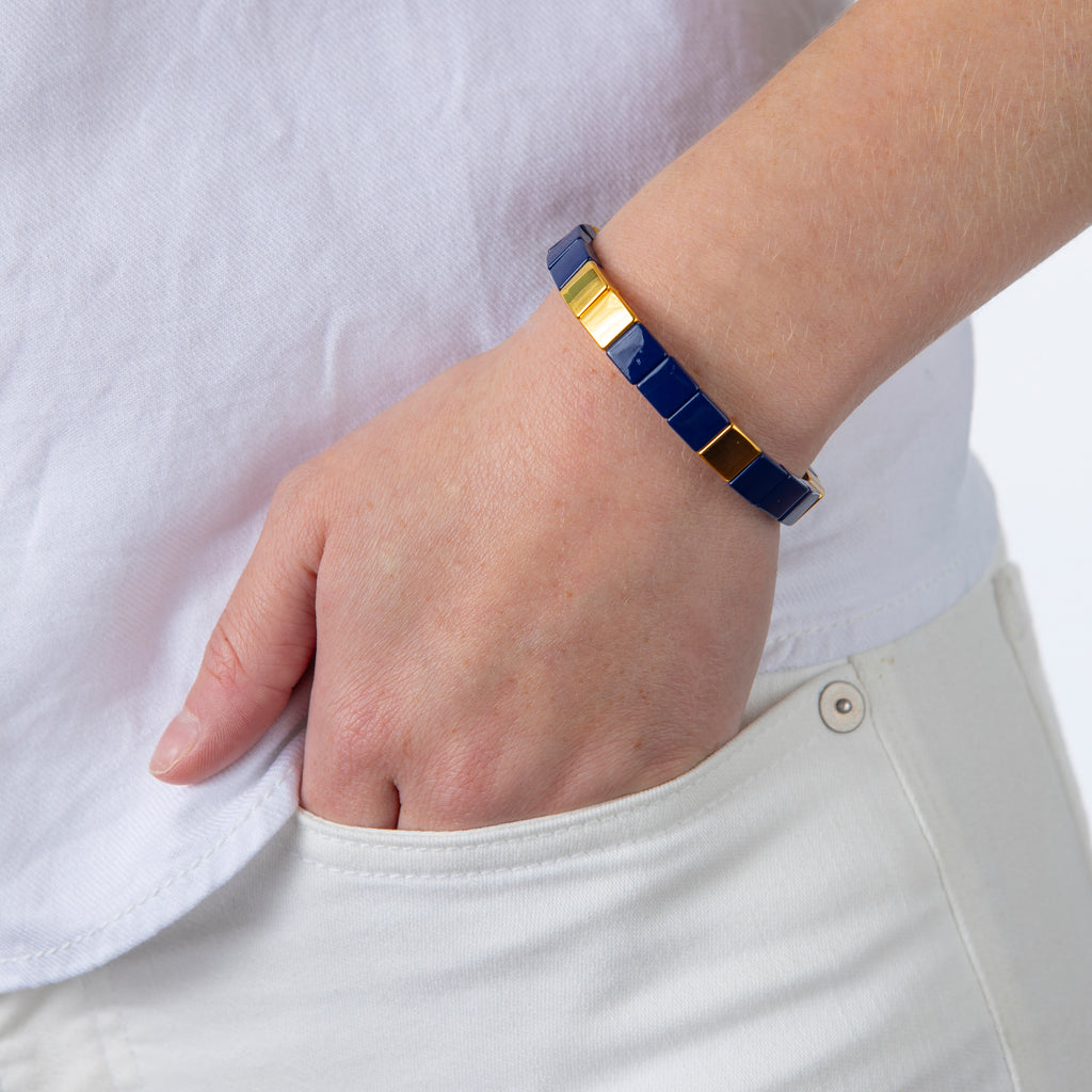 Caryn Lawn Tile Bead Bracelet - Navy/Gold