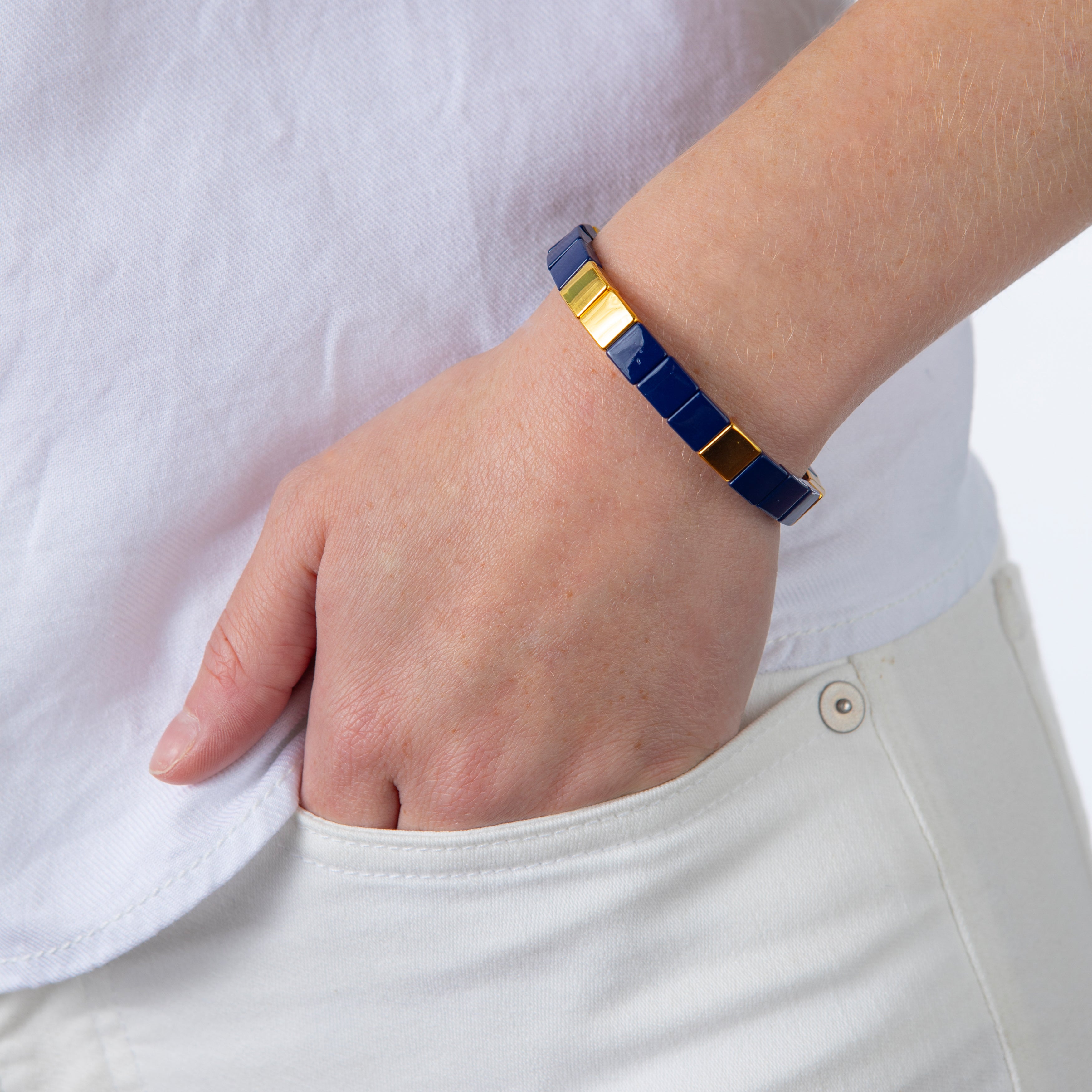 Caryn Lawn Tile Bead Bracelet - Navy/Gold