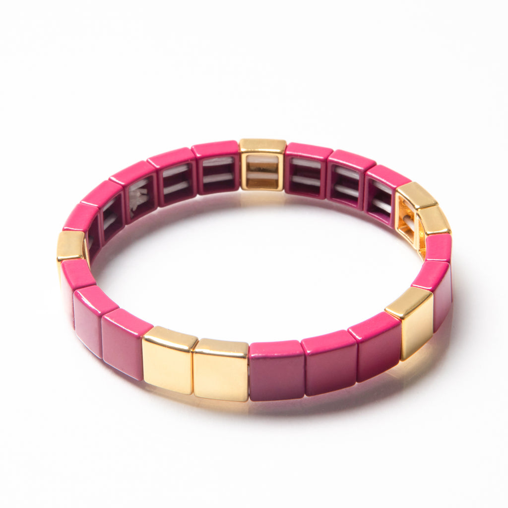 Caryn Lawn Tile Bead Bracelet - Fuschia/Gold
