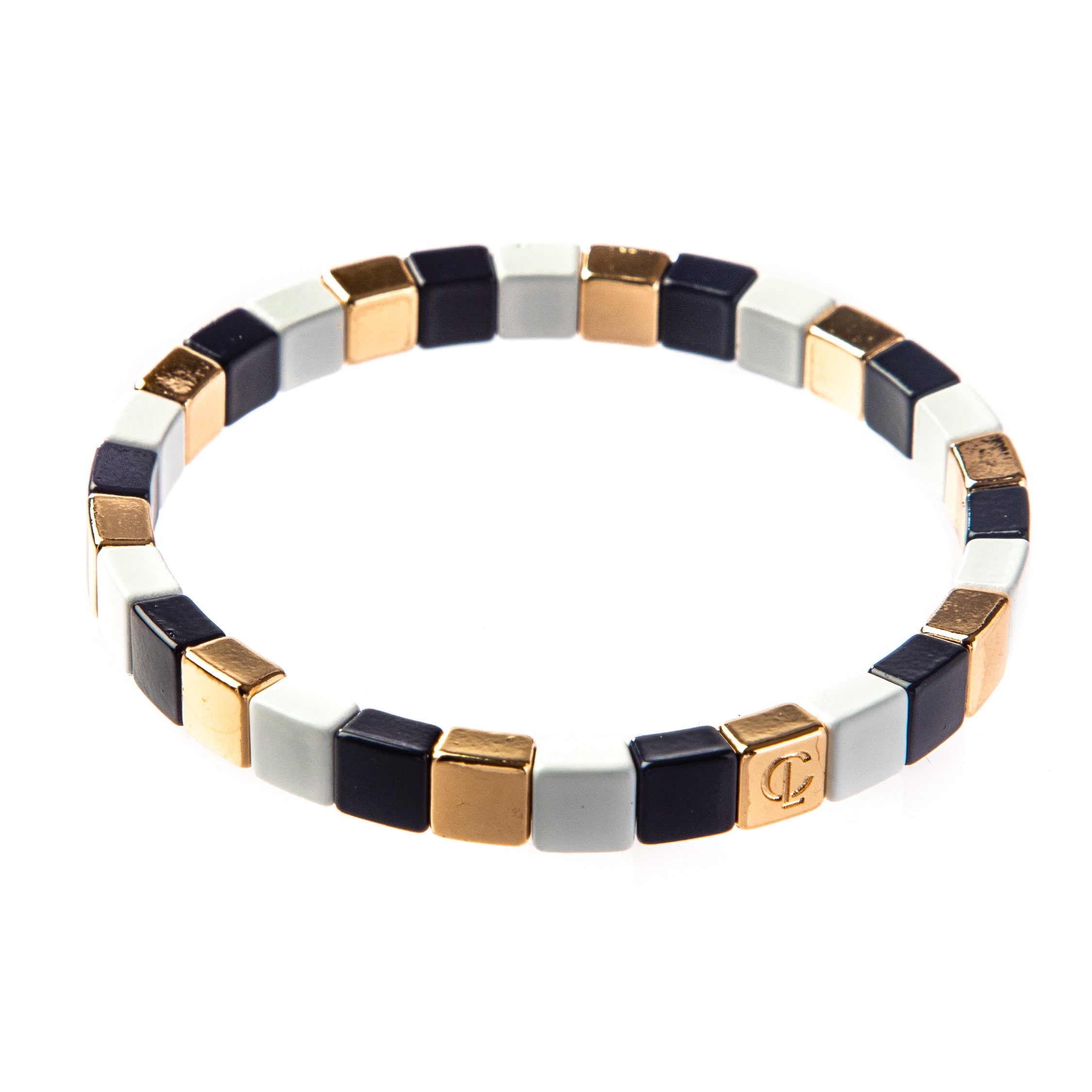 Tile Bead Bracelet - Navy/Gold – Caryn Lawn