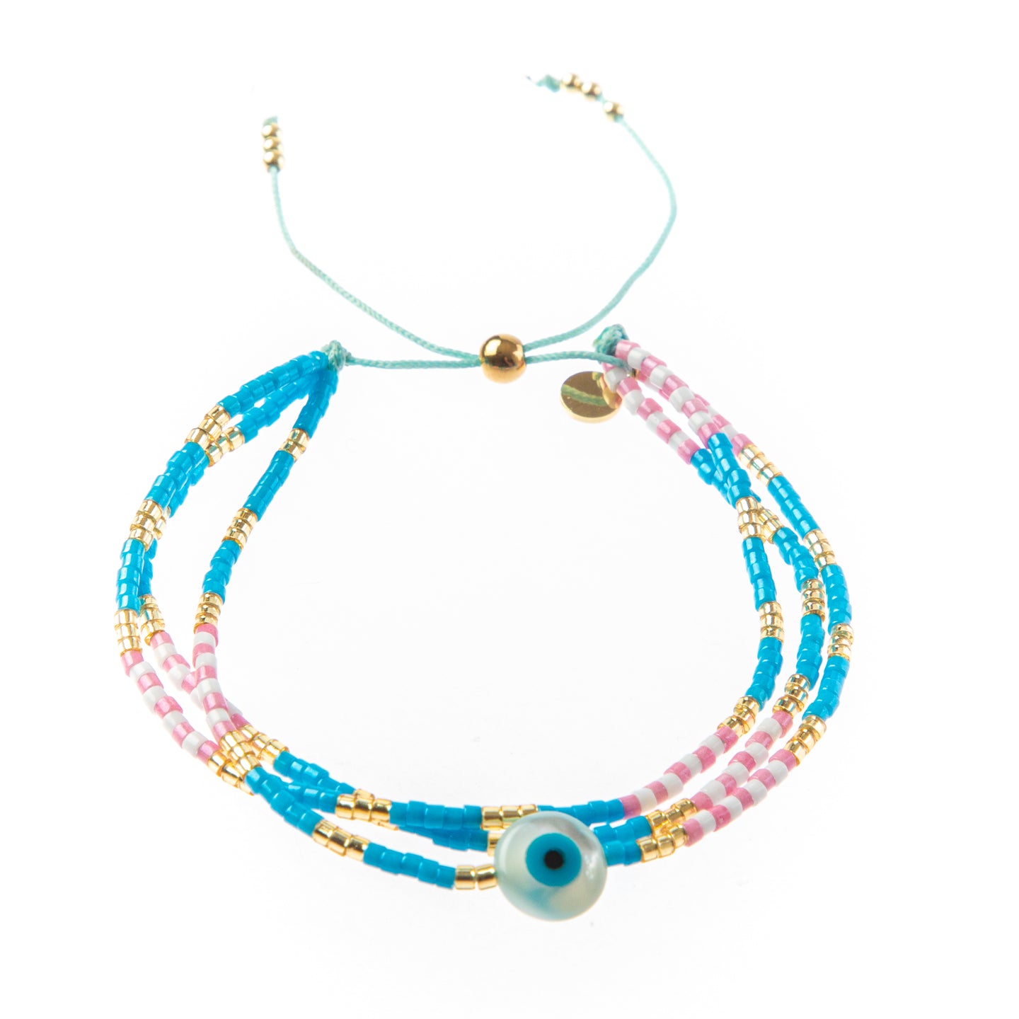 Caryn Lawn Triple Strand Evil Eye- Pink/Blue