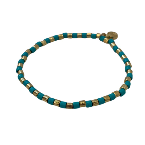 Seashore Tube Bracelet- Neon Turquoise/Gold