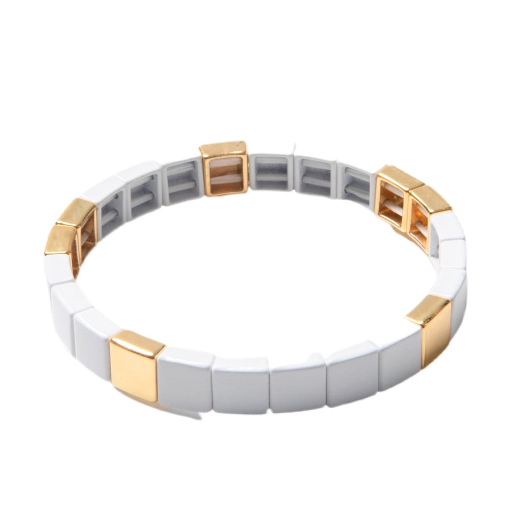 Tile Bead Bracelet - White/Gold
