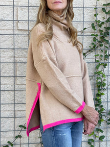 Twyla Turtleneck Camel & Pink