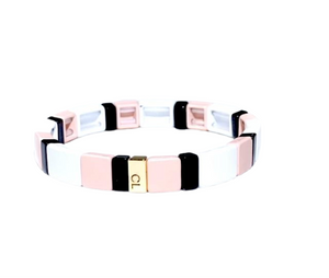 Caryn Lawn Tile Bead Bracelet - Pale Pink/White/Black