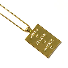 Load image into Gallery viewer, Word Plate Necklace- Dream it, Believe it, Achieve it