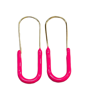 Paperclip Enamel Earring Hot Pink