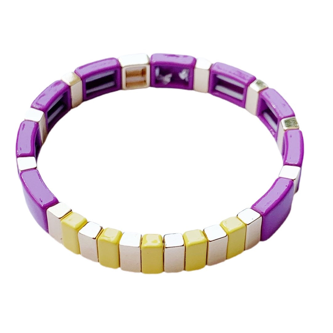 High Tide Tile Bracelet- Purple/Saffron/Gold