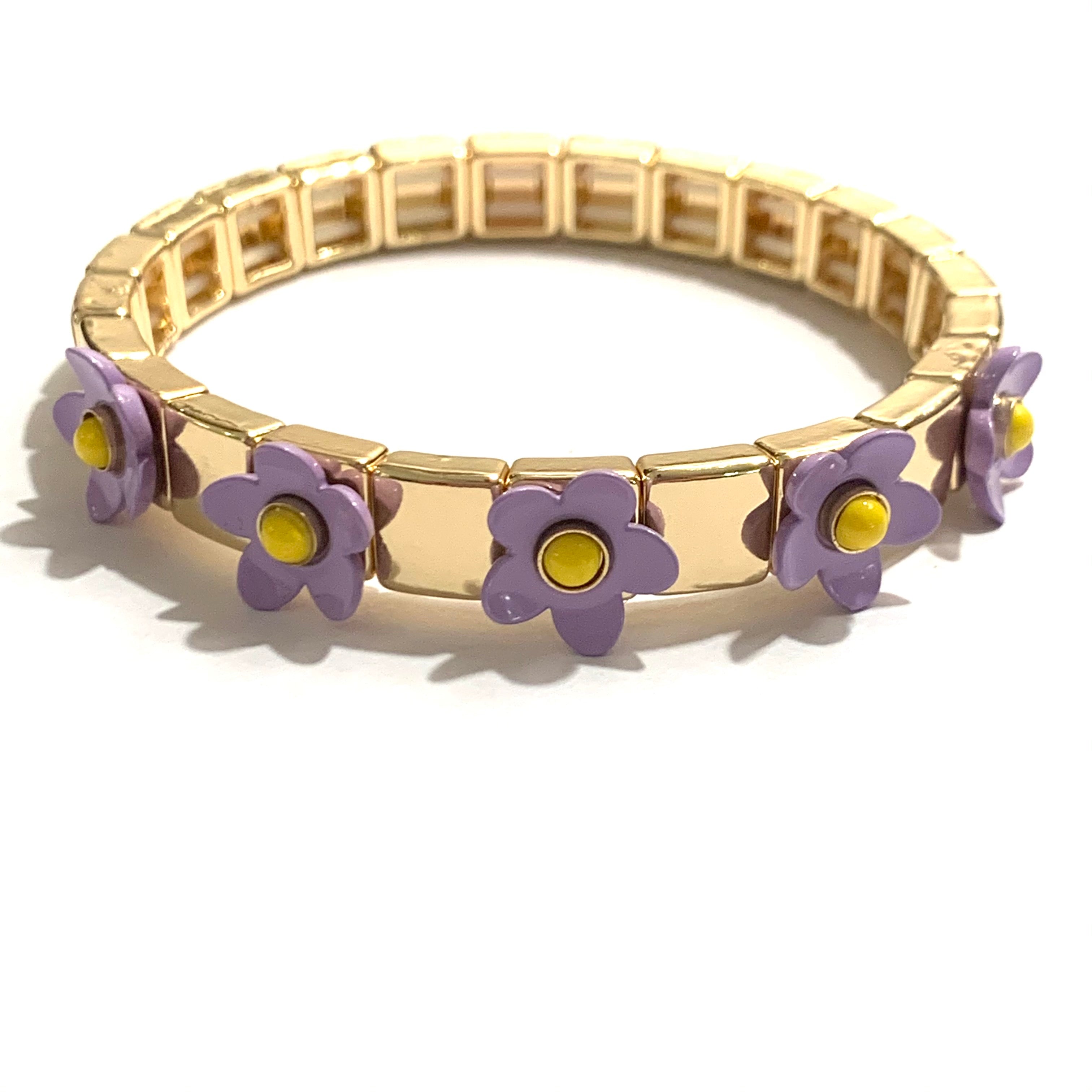 Caryn Lawn Flower Tile Bracelet- Lavender/Canary
