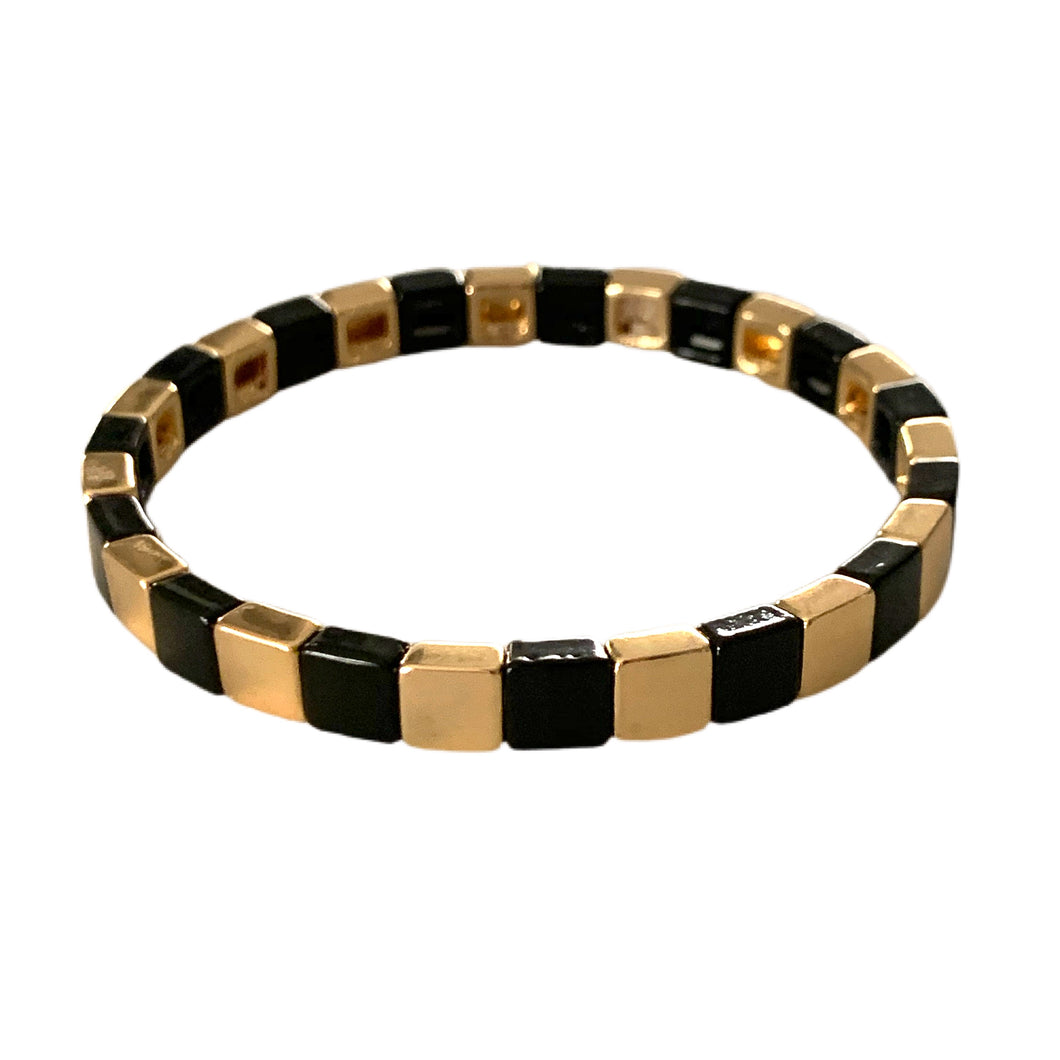 Tiny Tile Bracelet- Gold/Black