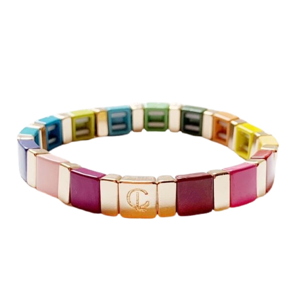 Tile Bracelet- Square Rainbow/Gold