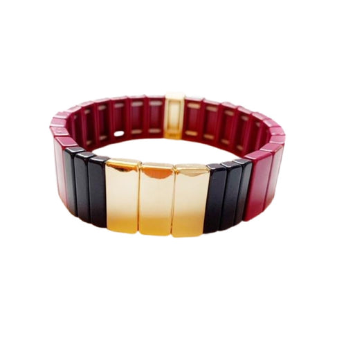 Tile Bead Bracelet LG- Wine/Gold/Navy