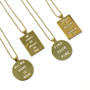 Caryn Lawn Word Plate Necklace- Find your fire
