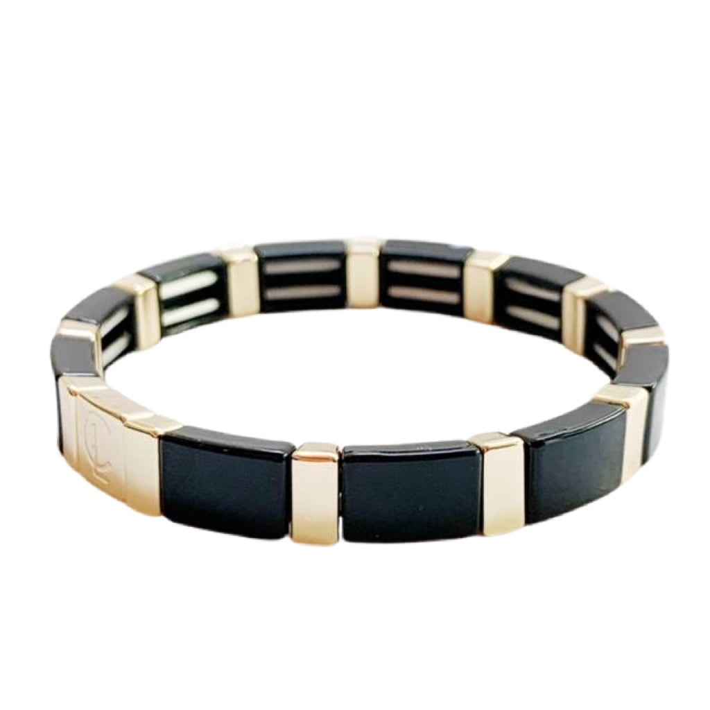Tile Bracelet- Black/Gold Rectangle