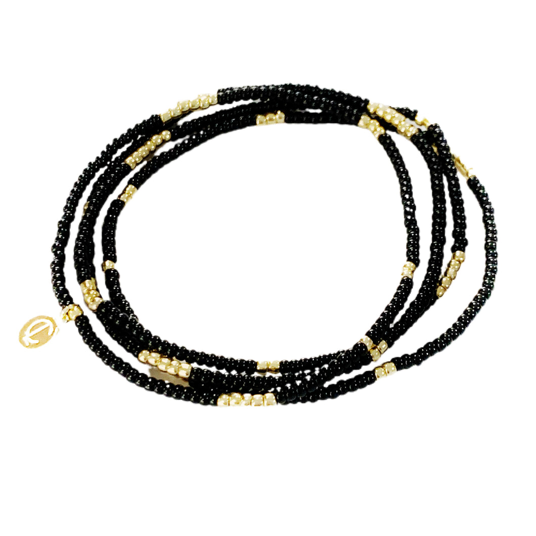 Seed bead bracelet set - Black/Gold