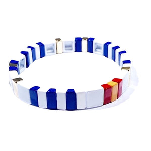 Caryn Lawn Tile Bracelet - White/Navy/Red/Orange