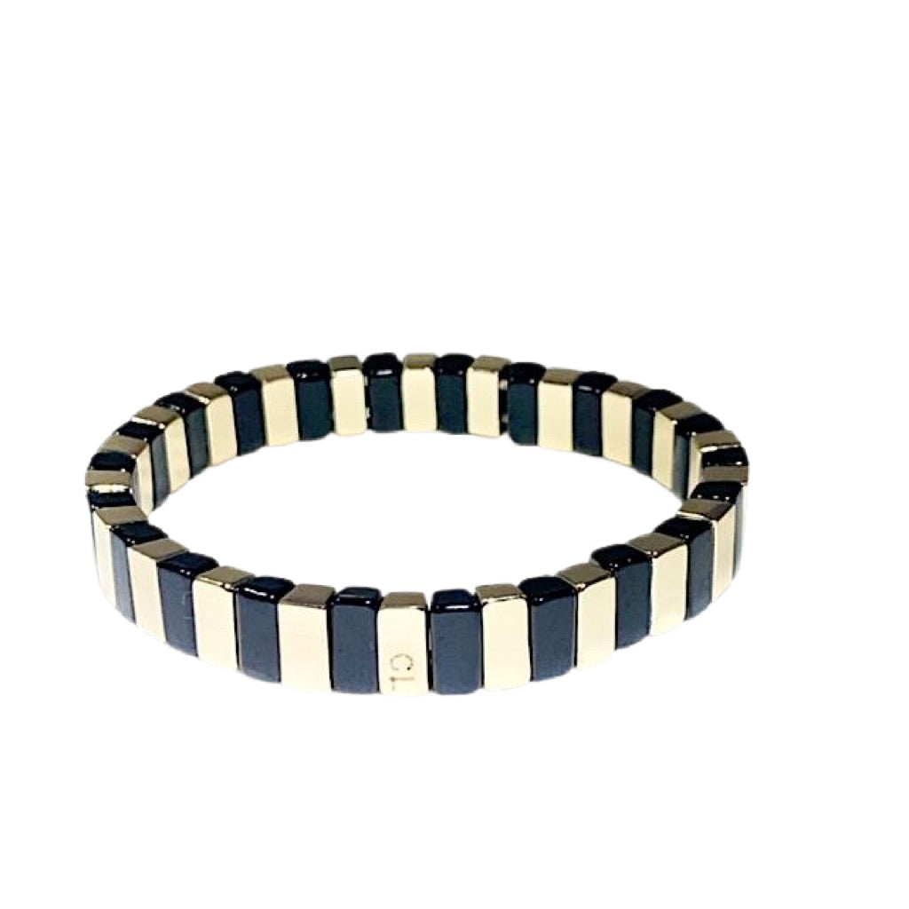 Caryn Lawn Tile Bead Bracelet - Black/Gold