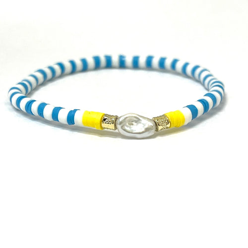 Seaside Fresh Water Pearl Bracelet- Turq/White