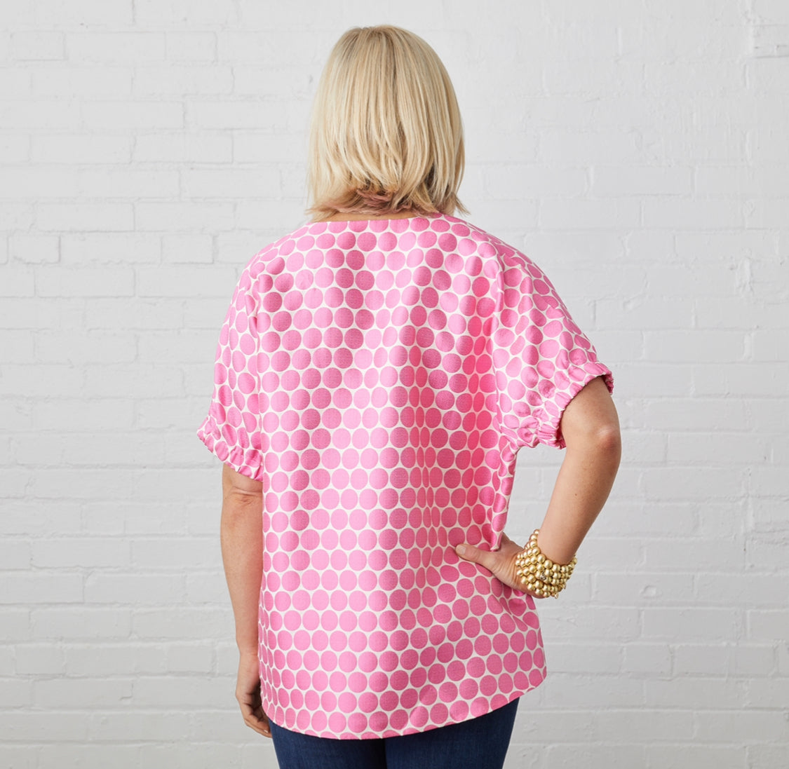 Caryn Lawn Betsy Top Pink Jacquard