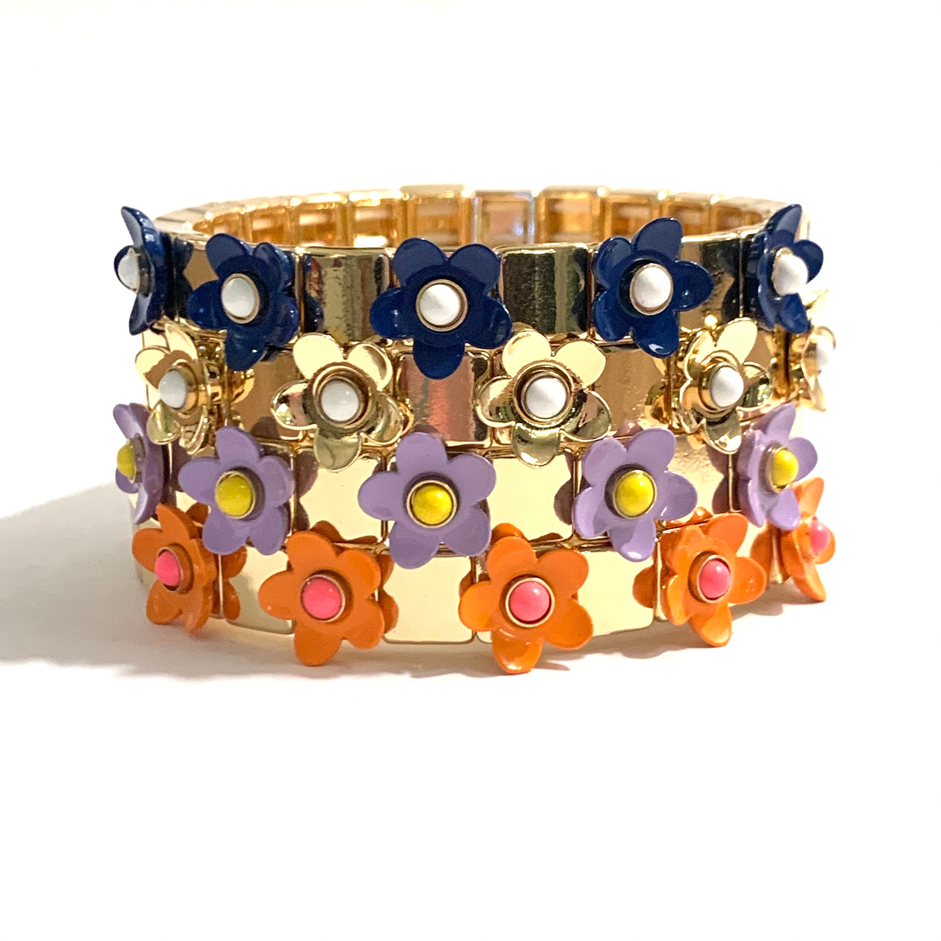 Caryn Lawn Flower Tile Bracelet- Navy/White